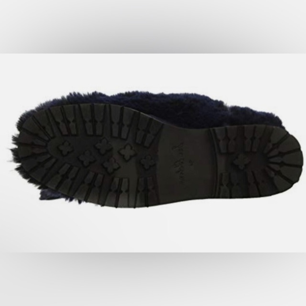 Sam Edelman faux fur winter lace up Pom boots slip on blue black fuzzy navy NWOT - Picture 9 of 9